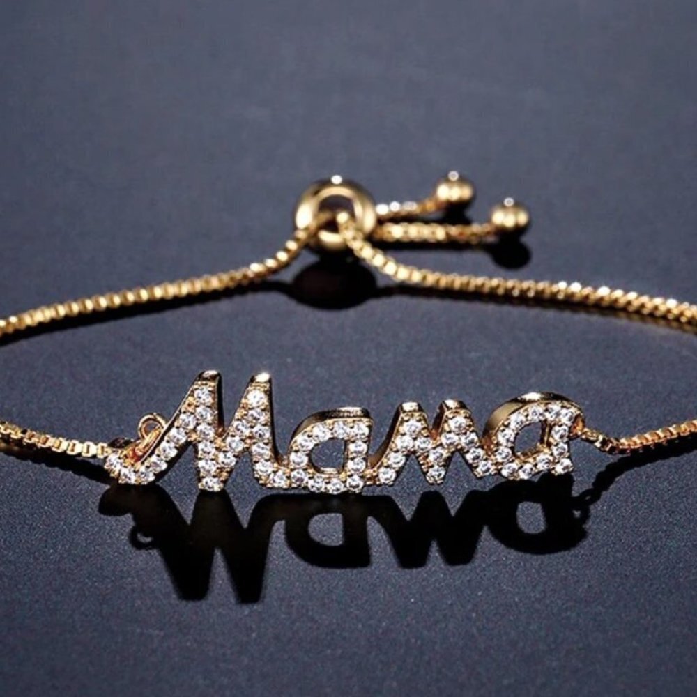Jewelry bracelet Mama Mother Mom love yellow gold dainty minimalist adjustable